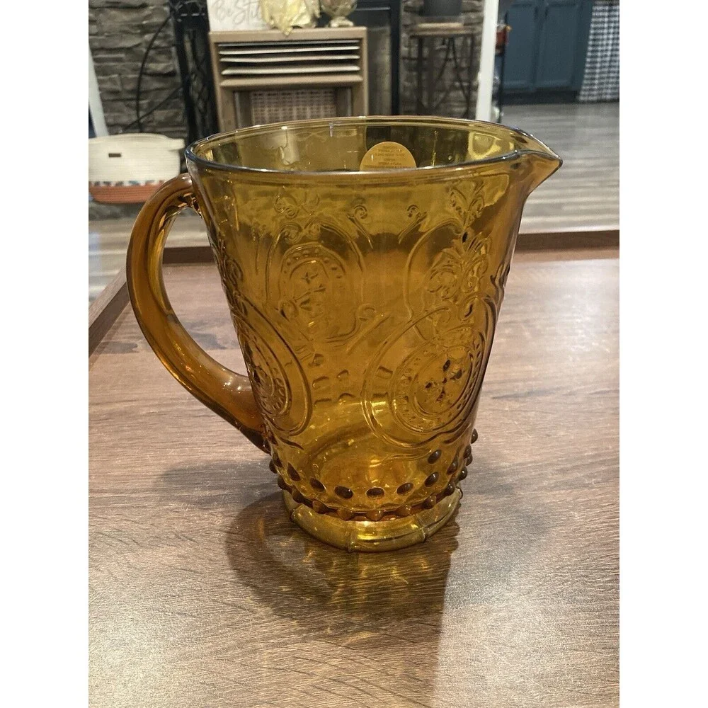 Pier 1 Amber Glass Water Tea Pitcher 7.5